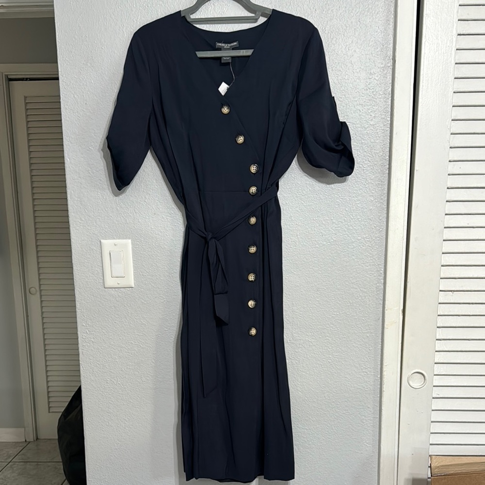 Chelsea & Theadore Blue Sheath Dress with Dolman Sleeves